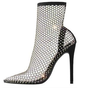 Ladies Richealnana Fishnets Rhinestone Sock Heeled Sandals